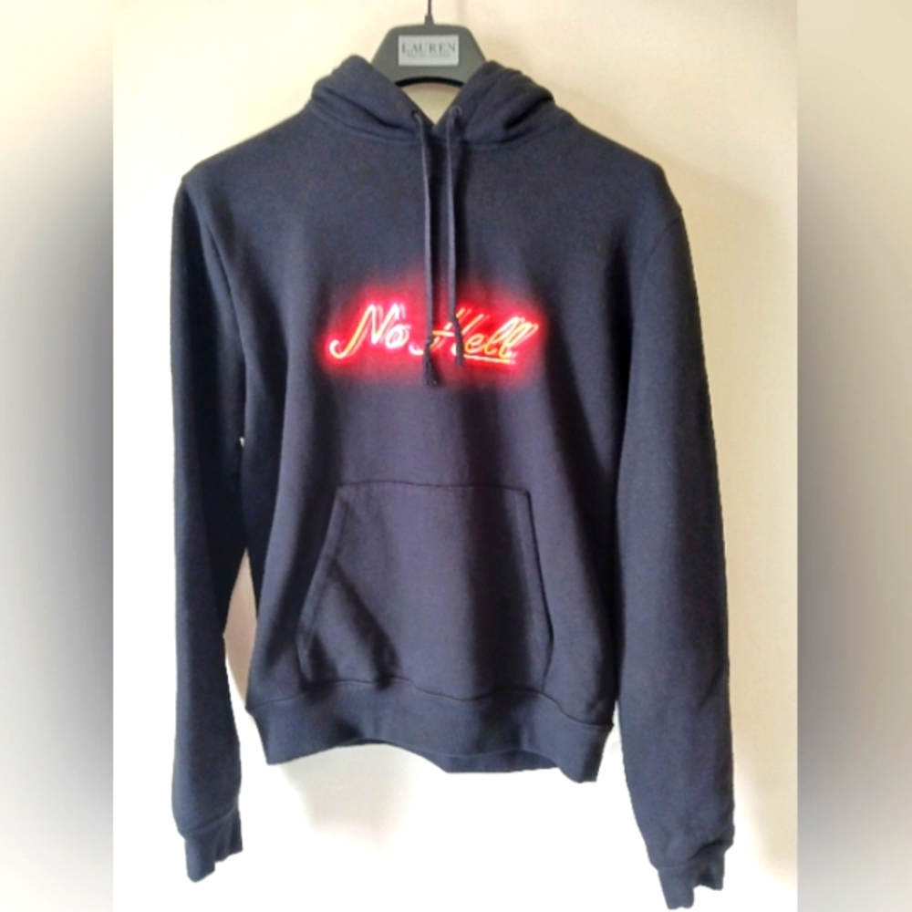 NEW AUTHENTIC Yves Saint Laurent 'No Hell' Neon Graphic Fleece Hooded Sweatshirt